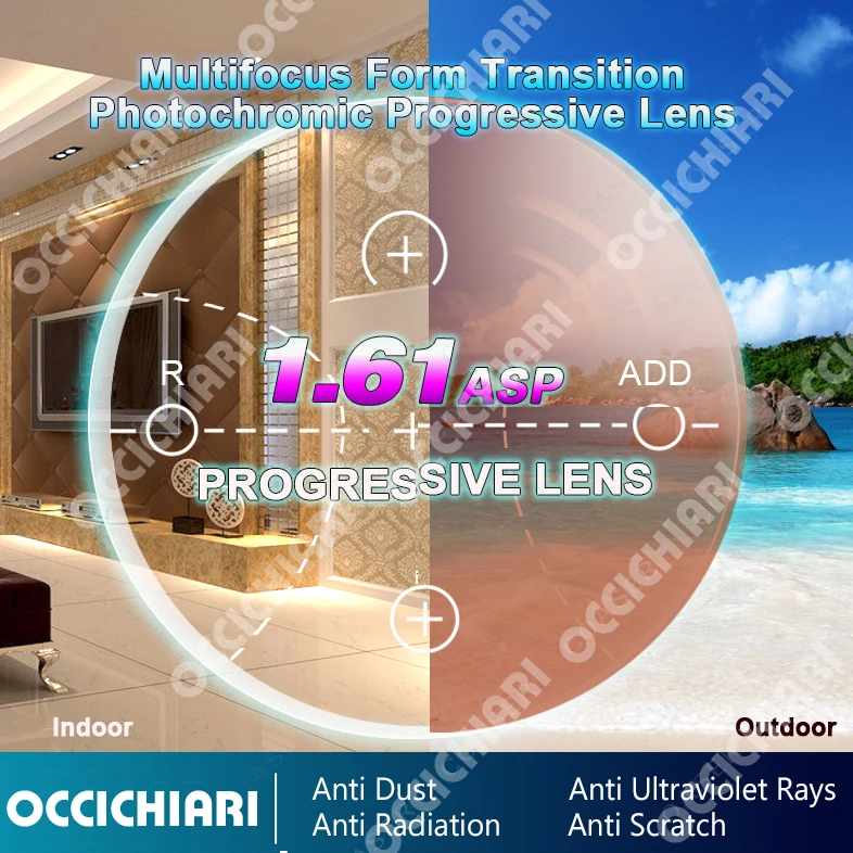 Photochromic Glasses Myopia Presbyopia Prescription Optical Eyewear Progressive Multifocal Lenses Prescription 1.56 1.61 1.67
