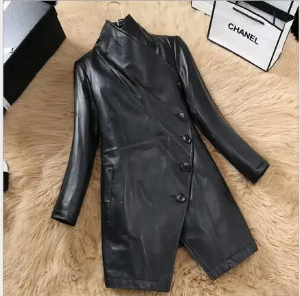 Slim Taille Très Cuir Manteau Fit Dames Mode Est Veste Femmes Noir La Tranchée 2017 En Qualité Longue Plus Bon Printemps vaOxx0