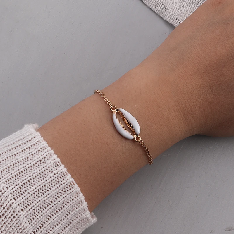 

Doreen Box New Simple Shell Gold Colr Chain Bracelets For Women Girls Summer Beach Party Club Fashion Marine Series Jewelry