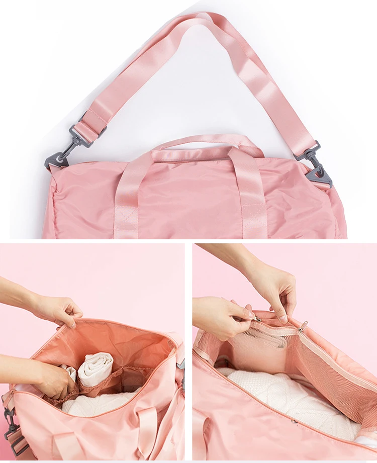 New Foldable Large Travel Bag Women Fashion Big Duffle Bag Shoulder Portable Weekend Bags Waterproof Travel Organizer Tote Pink