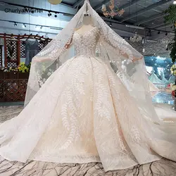 HTL186 2019 Новый дизайн красота Свадебные платья с отсоединения Поезд полный Листья кружево аппликации роскошное свадебное платье вуалью
