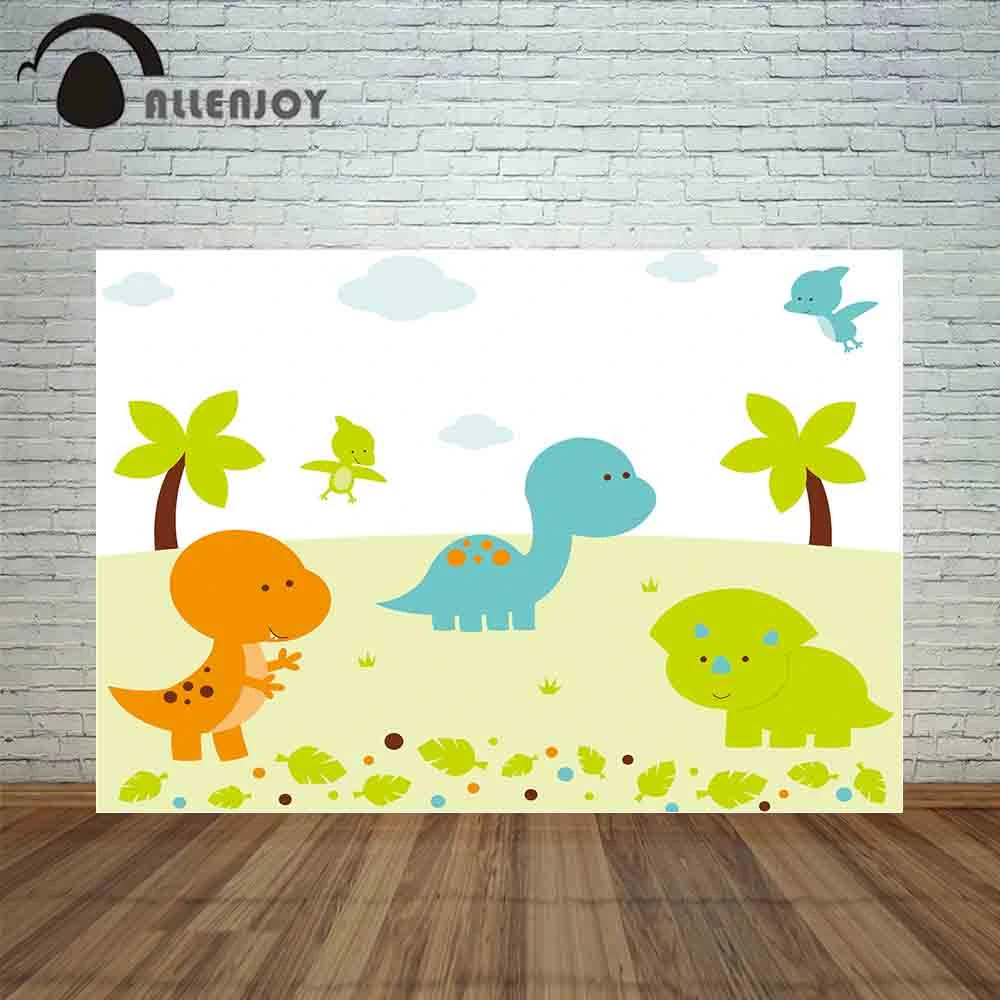 Allenjoy Photo Photophone Toile De Fond Colore Mignon Dessin Anime Dinosaure Fete Vert Plaine Bebe Newbron Anniversaire Fond D Ecran Aliexpress