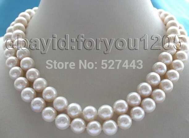 

Wholesale 17-18" Double Genuine Natural 10mm White Perfect Round Pearl Necklace AAA