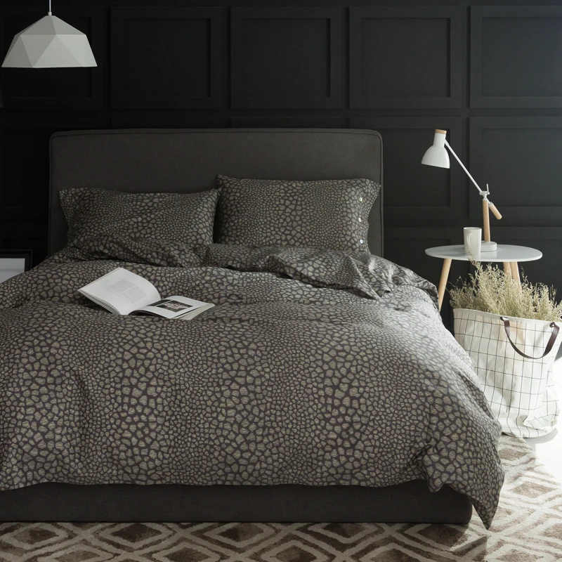 Dark Gray Leopard Print Bedding Sets Queen King Double Twin Size Egyptian Cotton Bedlinens Duvet Cover Sheet Pillow Cases