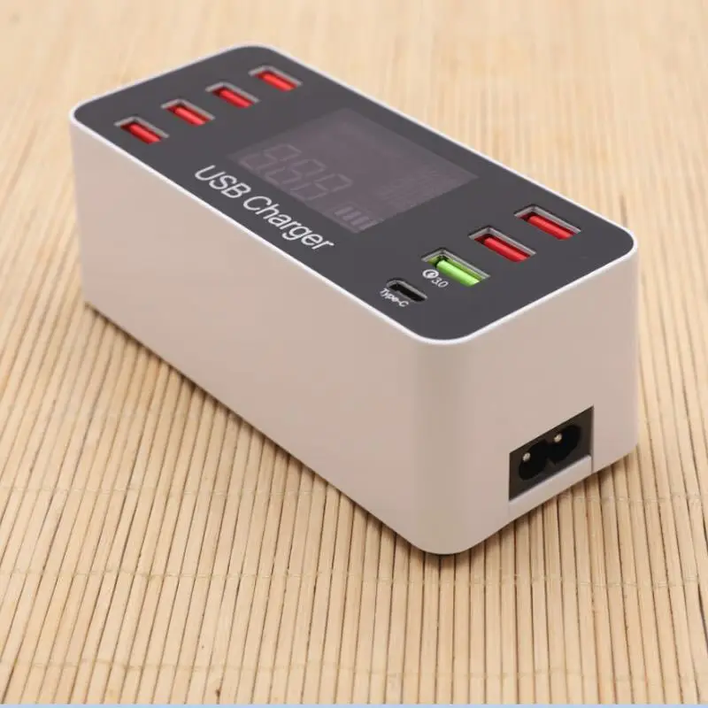 Quick Charge 3.0 Smart 8 Ports USB Charger Station LED Display Fast Charging Power Adapter Desktop Strip USB Phone Charging HUB (8)
