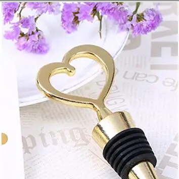 

Hot sell 100PCS/LOT Wedding favor Guest gift Heart of Gold Wine Bottle Stopper Golden party favor Souvenir giveaways