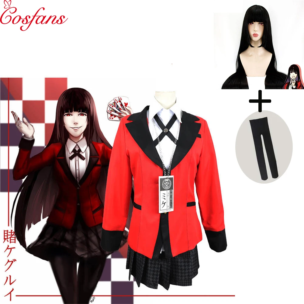 

7PCS Hot Cool Cosplay Costumes Anime Kakegurui Yumeko Jabami Japanese School Girls Uniform Full Set Halloween party cosplay wig