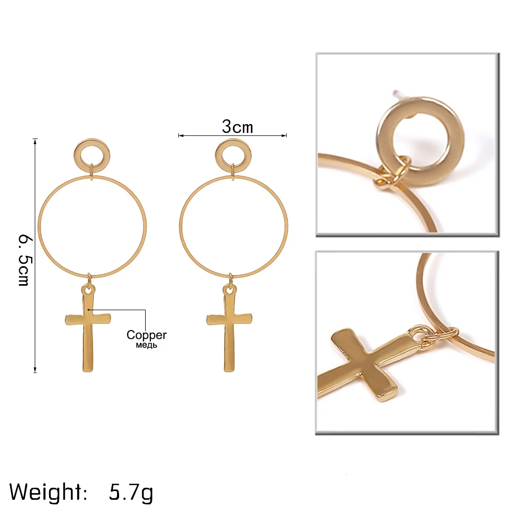 Ingemark, модные серьги-капли с крестиком, простая Геометрическая большая круглая серьга круга из сплава, женские христианские ювелирные изделия, Brincos