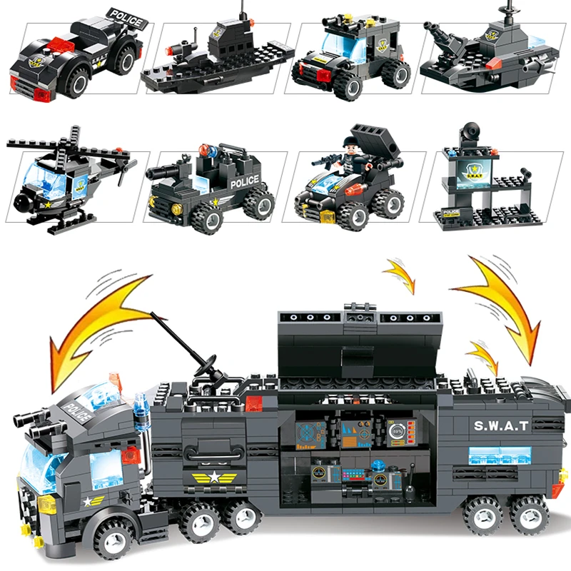 

8 in 1 City Special Police Model Building Blocks Set DIY Military SWAT Command Car Assemble Educational Bricks Toys for Children