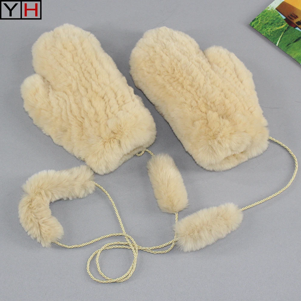 

Hot Selling Knitted Real Rex Rabbit Fur Gloves Good Elastic Real Rabbit Fur Mittens 100%Natural Real Rex Rabbit Fur Gloves