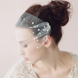 Free Shipping White Ivory Bridal Face Veils Net Wedding Hats Bridal Fascinator Face Veils with Pearls