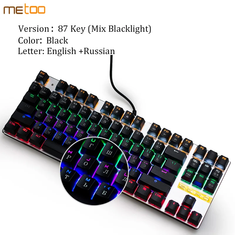 Me Too Original gaming Mechanical Keyboard 87 key Wired keyboard blue/red/black switch Backlit Keyboard English/Russian/Spanish - Цвет: Russian 87 key