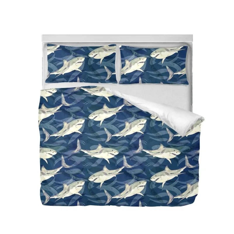

Bedding Set Fashion Luxury Cool Ocean Animal Shark 3D Printing Duvet Covers King Double Size Bedroom Decoration Bed Set 3 Pcs