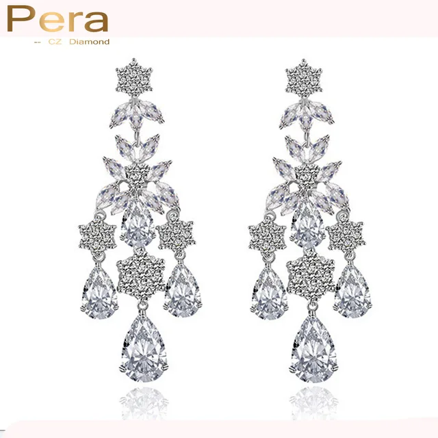 Pera Luxury Women Party Costume Jewelry Full Sparkling Cubic Pera Luxury Women Party Costume Jewelry Full Sparkling Cubic Zircon Stone Long Chandelier Drop Earrings