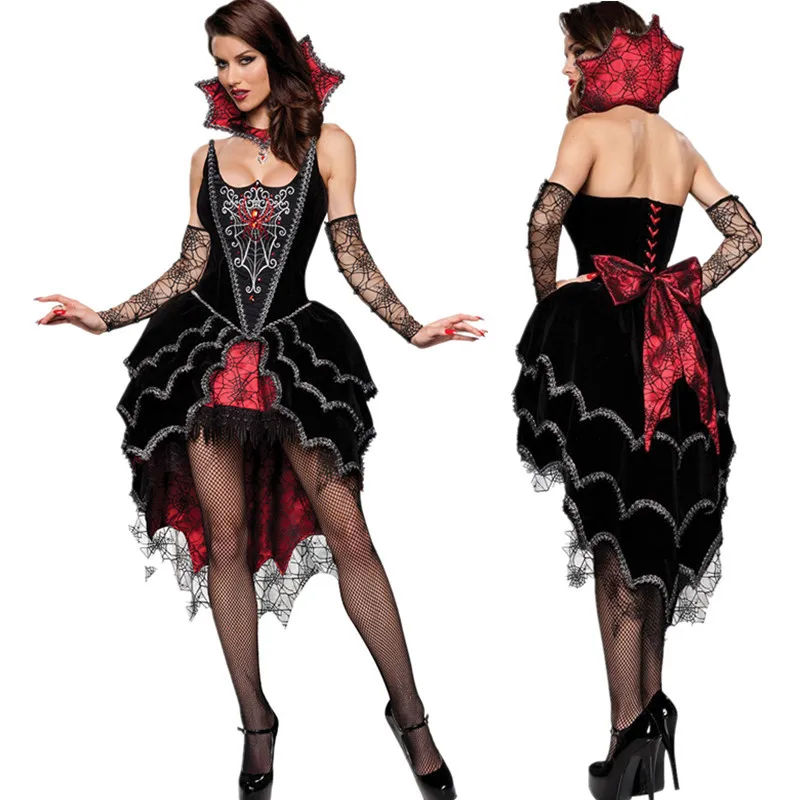 Взрослый Костюм Королевы вампиров, костюмы на Хэллоуин для женщин, сексуальный косплей, черное готическое платье лолиты, фантазия