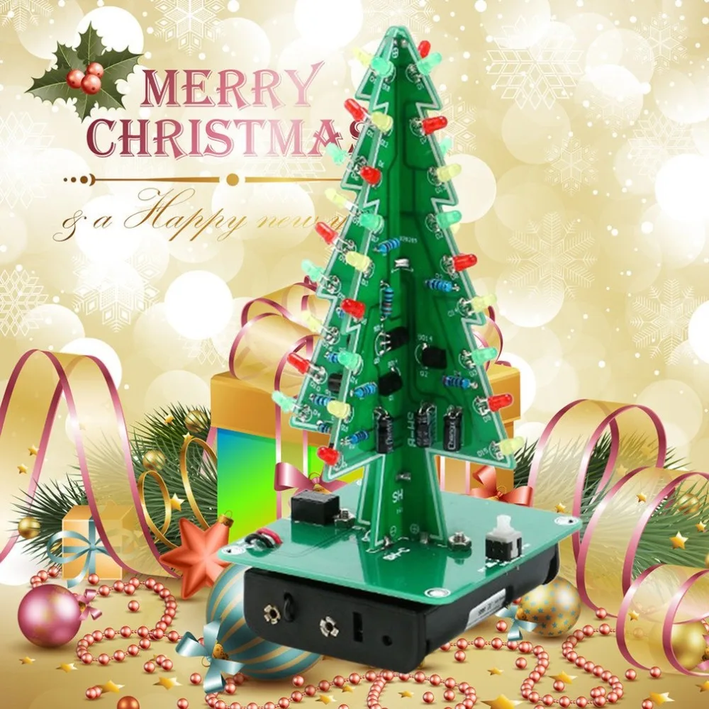 DIY 3D Christmas Tree LED Kit Red Green Yellow LED Flash Circuit Parts Electronic Funny Suite Christmas New Year Present