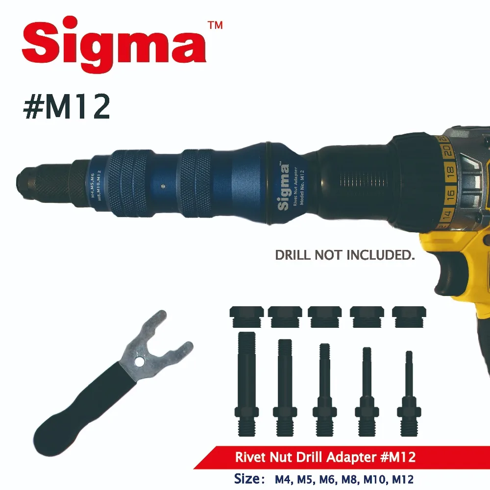 Sigma #M12 HEAVY DUTY Threaded Rivet Nut Drill Adapter Cordless or Electric power tool accessory alternative air rivet nut gun