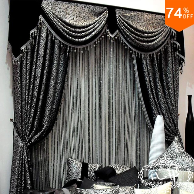 Mantovana griglia Drape Nero Mosaico firanki Embroid tenda Nera Mosained  Piastrelle tende oscuranti Camera Da Letto tenda nera tende - AliExpress