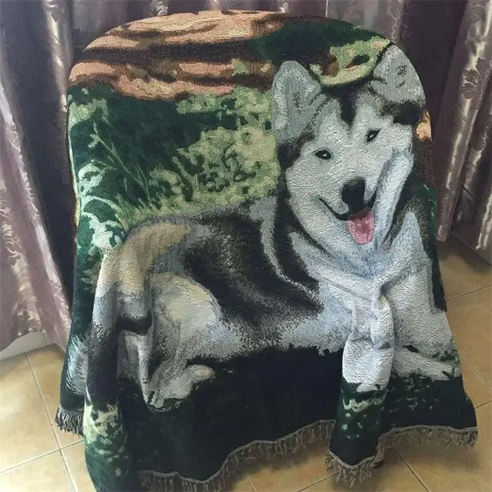 Huskie الكلب الأمريكي الريف الرعوية نمط 100% ٪ بطانية الجدول منشفة أريكة النسيج أريكة رمي مع شرابات rustictapestry