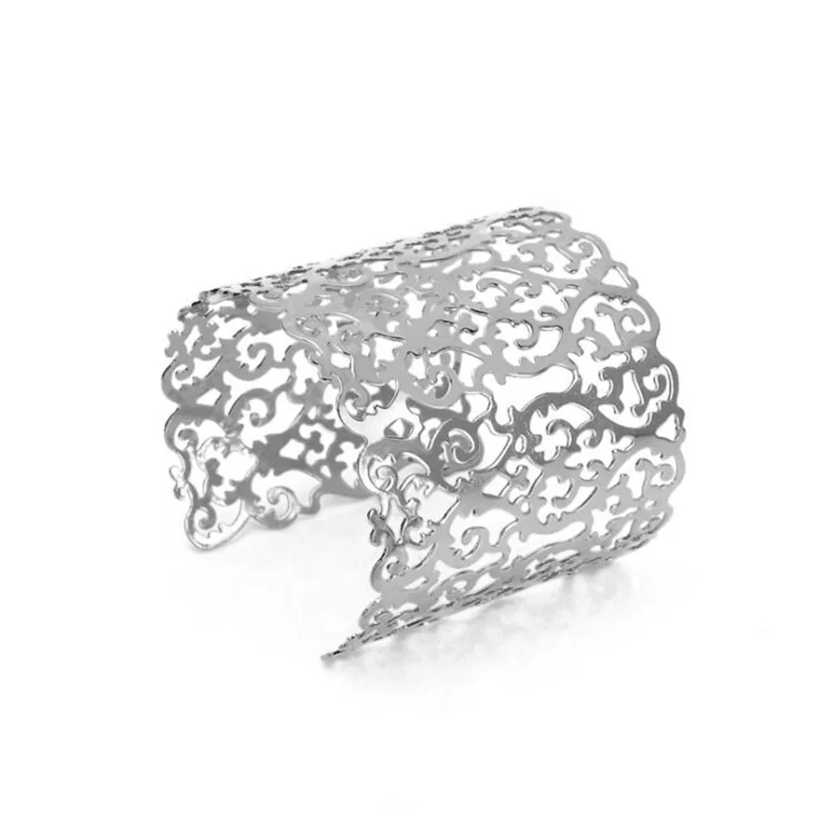 Punk Cuff Bracelets for Women Big Wide Bangle Bracelet Jewelry Fashion Statement Hollow Flower Carved Charm Pulseiras RAVIMOUR bangle bracelet