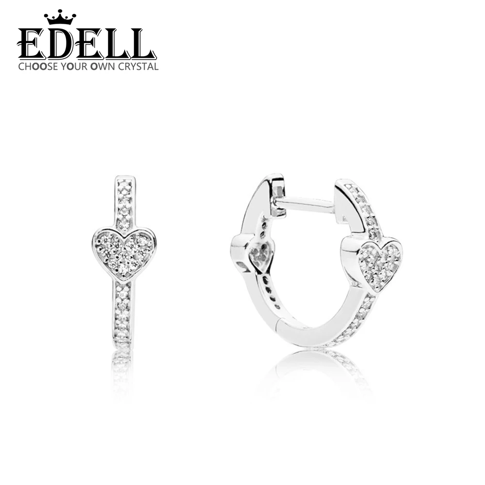 

EDELL 100% 925 Sterling Silver Brand New Temperament Chic 297290CZ ALLURING HEARTS EARRINGS Original Jewelry Women's Holiday