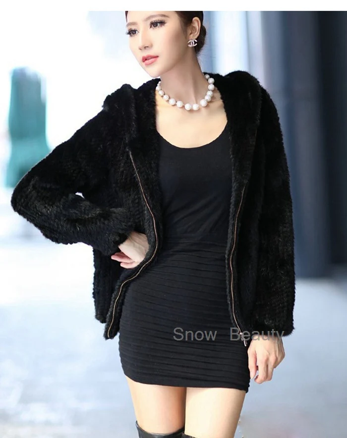 Женский натуральный вязаный норковый мех куртка с капюшоном пальто для женщин натуральный мех пальто плюс размер зимнее пальто Верхняя одежда