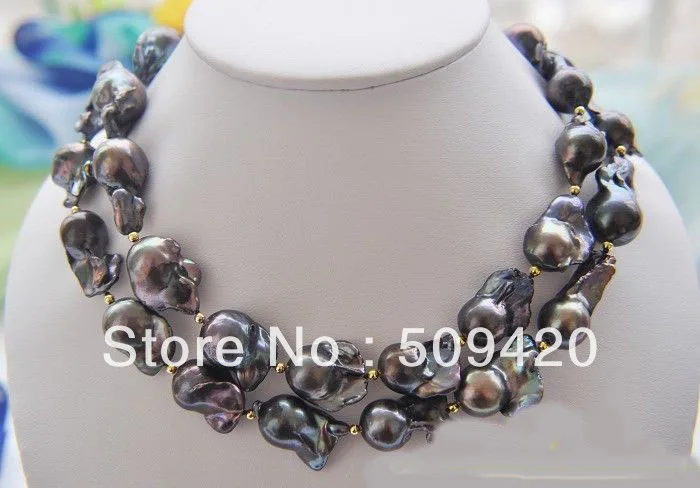 

~~ Free Shipping34" 28mm BLACK BAROQUE KESHI REBORN PEARL NECKLACE