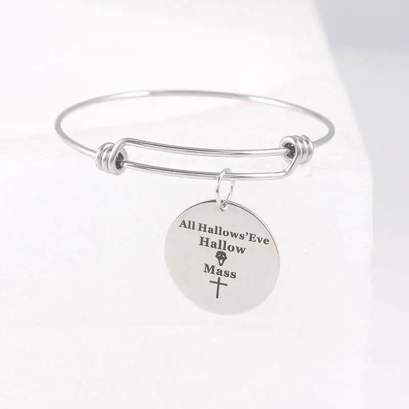 

All Hallows'Eve 1.6mm Adjustable Wire Expandable Silver Bangle Stainless Steel Charm Bracelets For Women