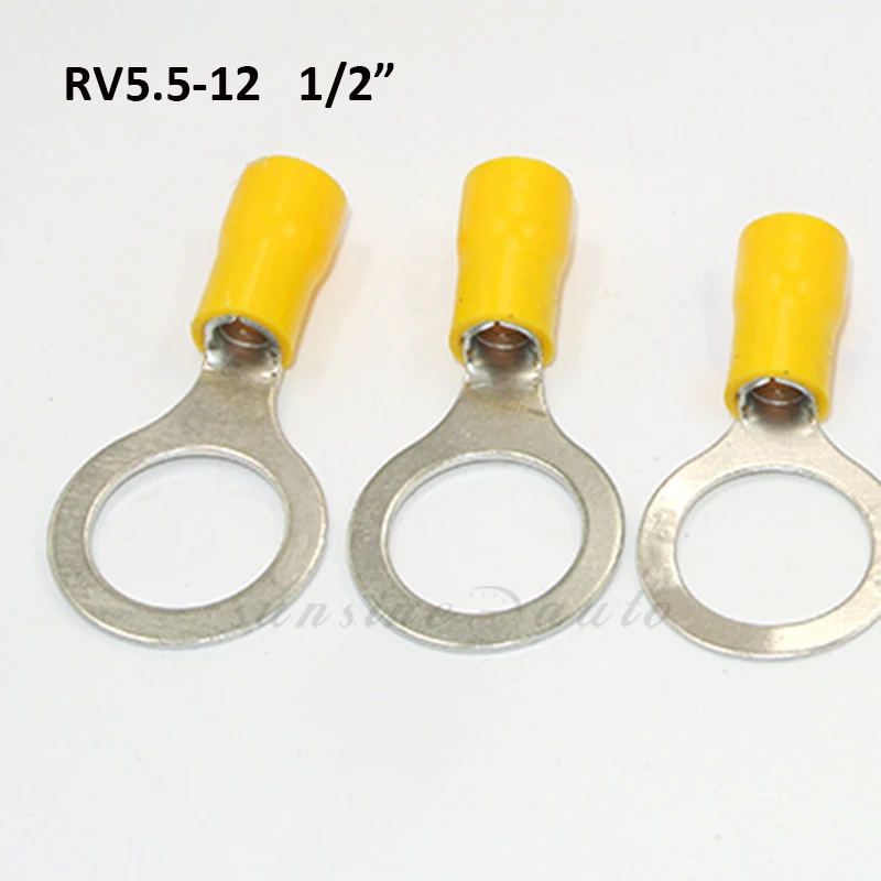 (500) Wire Ring Terminals Vinyl Yellow 1210 Gauge 1/2" Car Audio