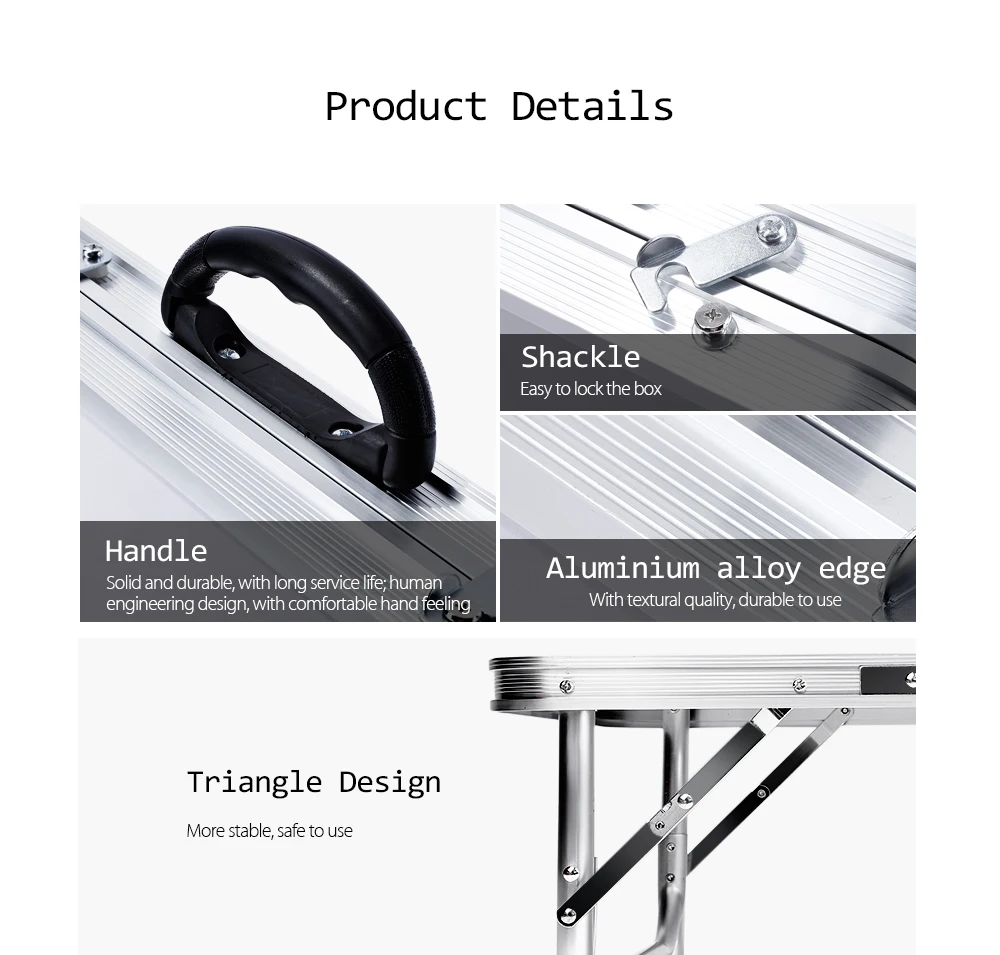 Aluminum Folding Camping Table Laptop Bed Desk Adjustable Height 60 x 40.5 x 24 / 41.5cm 