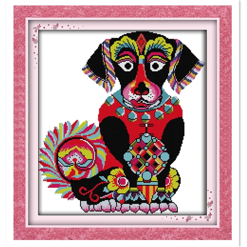 

Colorful Dog Chinese Counted Cross Stitch Pattern Embroidery Cross Set DIY SET Painting 11CT 14CT Printed On Canvas Home Decor
