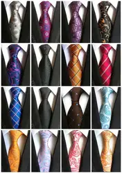 Модные Для мужчин галстук черный золотой красный классический цветочный Пейсли Проверено Геометрические полосы жаккард 100% шелк Для