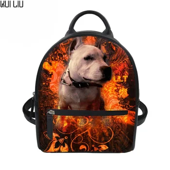 

New Black Backpack Fire Pit Bulldog Print Cool Shoulder Rucksack Mini Pu Leather Feminine Dogs School Backpacks Sac a Dos Femme