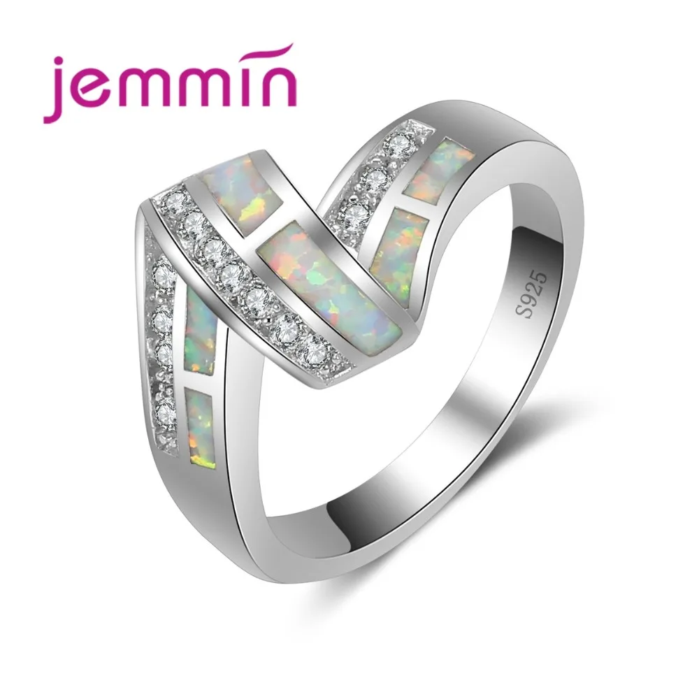 

Brand Geometric Design Fine 925 Sterling Silver White Opal Rings For Women Party Jewelry Accessory Bridal Wedding Jewelry