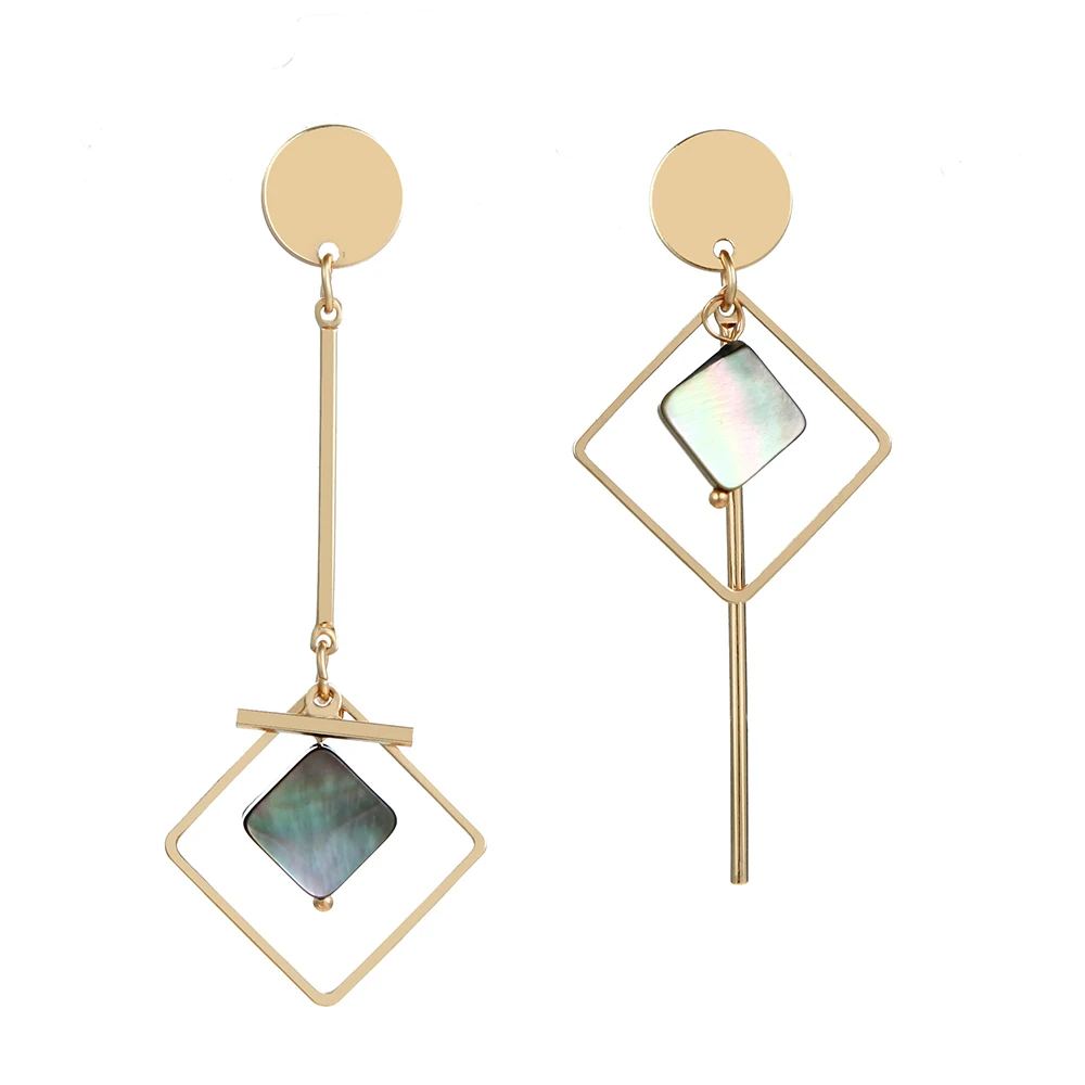 

Geometric Rhombus Asymmetry Shell Metal Rod Long Tassel Dangle Drop Earrings For Women Earings Fashion Jewelry Brincos Oorbellen