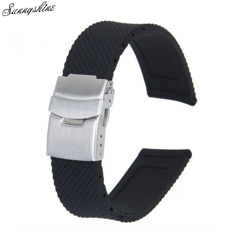 

Fashion Black Silicone Rubber Waterproof Watch Strap Band Deployment Buckle Wholesale