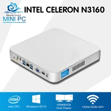 Intel CPU Mini PC Fanless Computer Mini Windows 10 Celeron N3160 Quad Cores HTPC HD Graphics 400 Barebone Desktop Computer