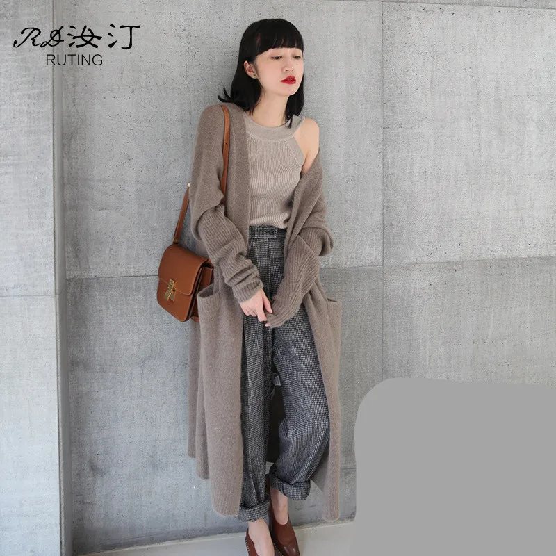 Free Shipping 2019 Fashion Knitting Coat For Women Plus Size Loose Outerwear Long Sleeve Mid-calf Soft Warm Sweaters Cardigan