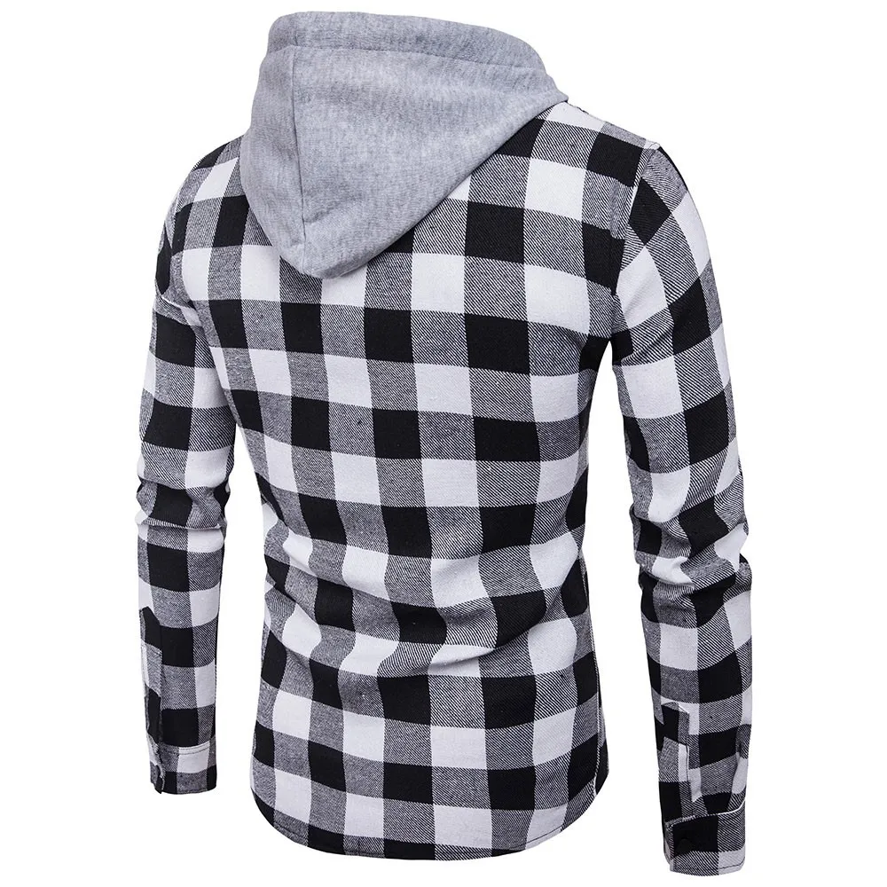 FREE OSTRICH hoodies Tracksuit Men's Autumn Casual Plaid Shirts Long Sleeve Pullover Shirt Top Hooded Blouse Sportswear