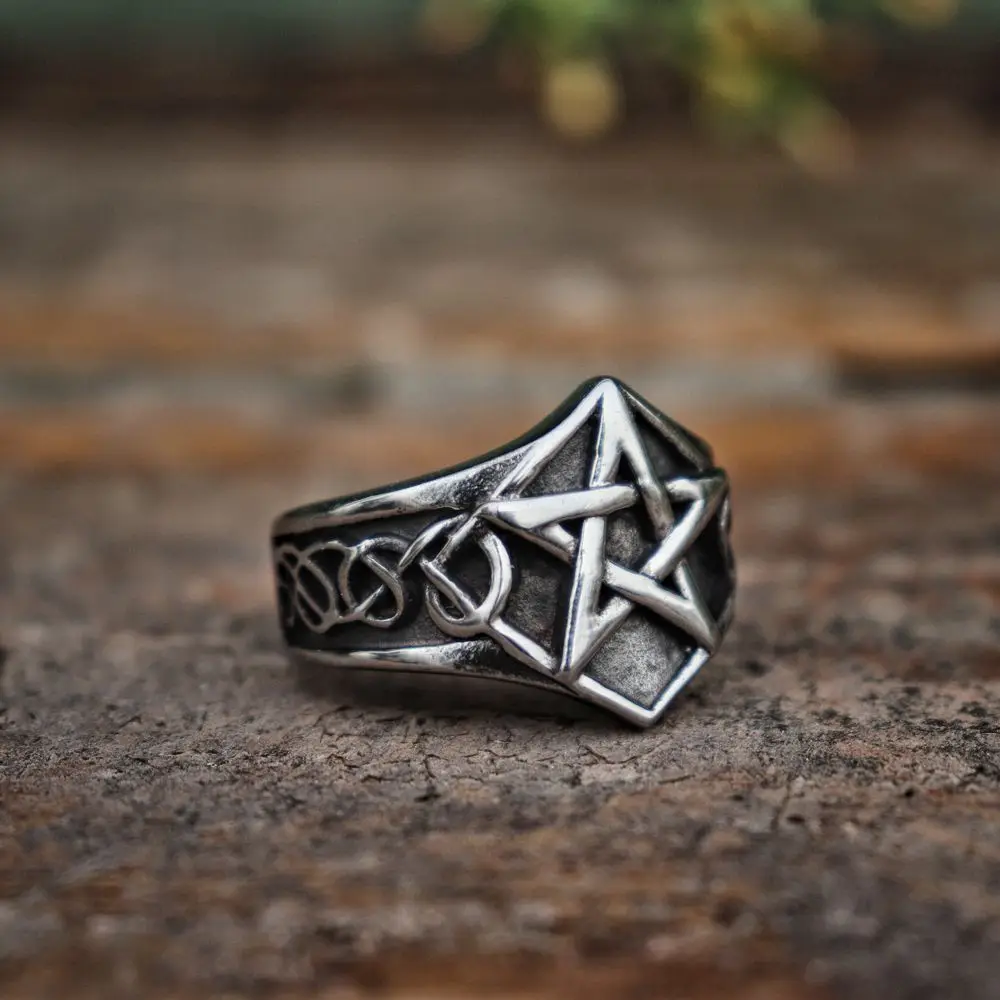 Gothic Celtics Knot Silver 316L Stainless Steel Ring Pagan Pentagram Star Rings Men's Women Fashion Biker Jewelry Gift