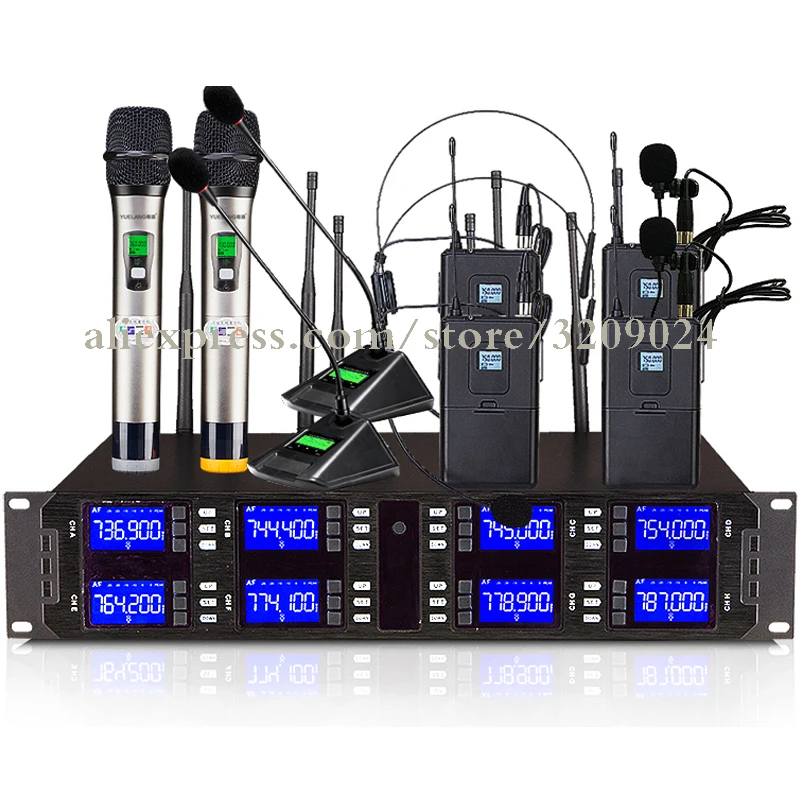 Dj المرحلة كاريوكي مؤتمر uhf 8 قناة راديو لاسلكي نظام الكنيسة مع اجتماع المكتب يده ميكروفون أو lavalier ميكروفون