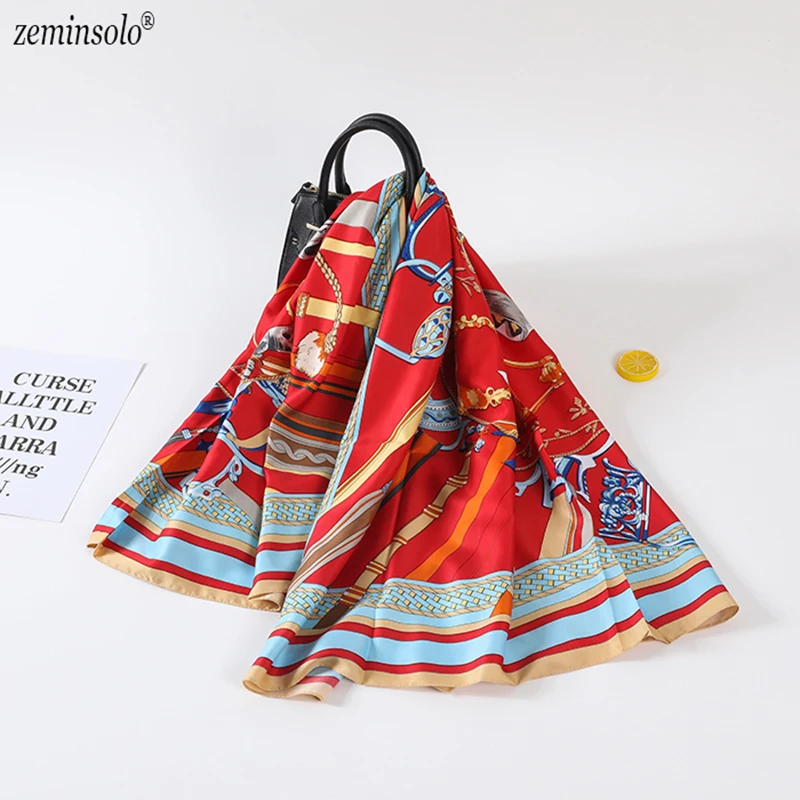 

2019 New Style 130*130cm Square Scarf Bandana 100% Silk Scarf Fashion Shawls Wraps Striped Printing Twill Women's Scarves Stoles