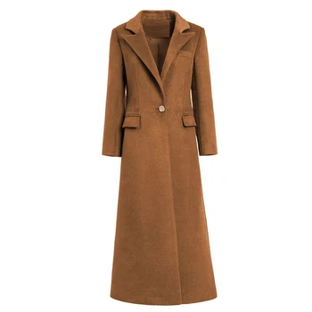 

New fashion Autumn Winter Women Long Wool Coat one button Woolen Trench Coat slim