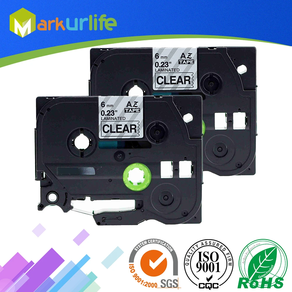 

2 PCS Compatible TZe111 TZe-111 TZ111 Laminated label tape Black on Clear for Brother P-touch Label Makers ( 6mm x 8m Pack of 2)