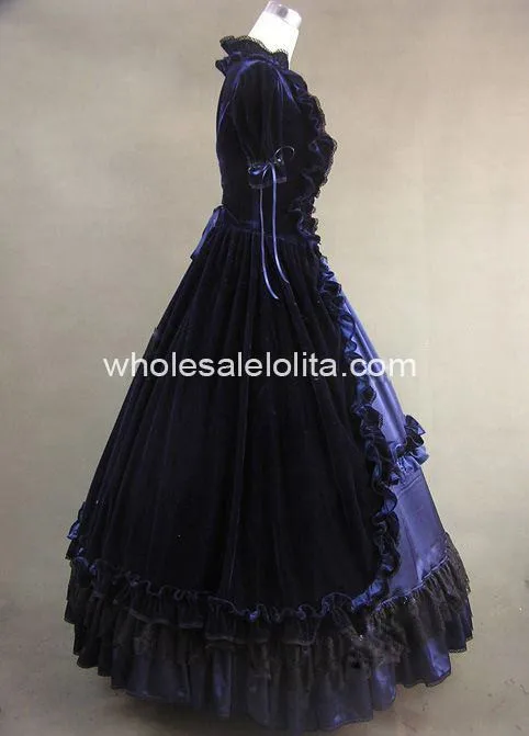 Хорошо сделанный из 2 предметов синего и черного цветов готический, викторианской эпохи платье исторический Театральный Костюм
