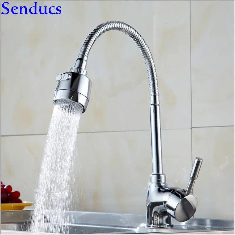 

Senducs Brass Kitchen Sink Faucet Fashion Design Universal Chrome Kitchen Mixer Tap 360 Rotation Hot Cold Kitchen Sink Faucet