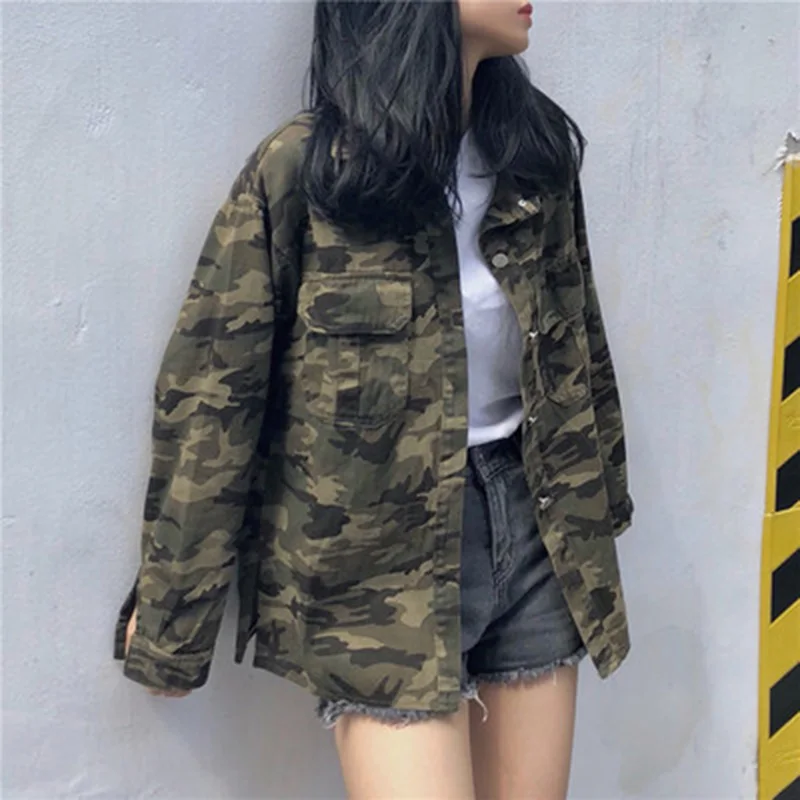 

New 2018 Military Style Spring Camouflage Jacket Women Plus Size Casual Embroidery Long Sleeve Loose Coats Female Jacket C97