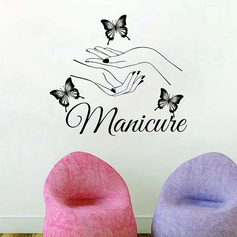 

Butterfly Hands Girl Beauty Salon Wall Decal Manicure Removable Vinyl Adhesive Nail Art Mural Hairdresser Livingroom DecorSYY456