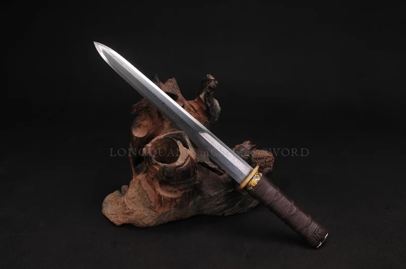 Chinese Short Sword Fuly handmade Damascus Folded Steel Full tang blade Han Dynasty Sword Home Decoration Collecation Sword