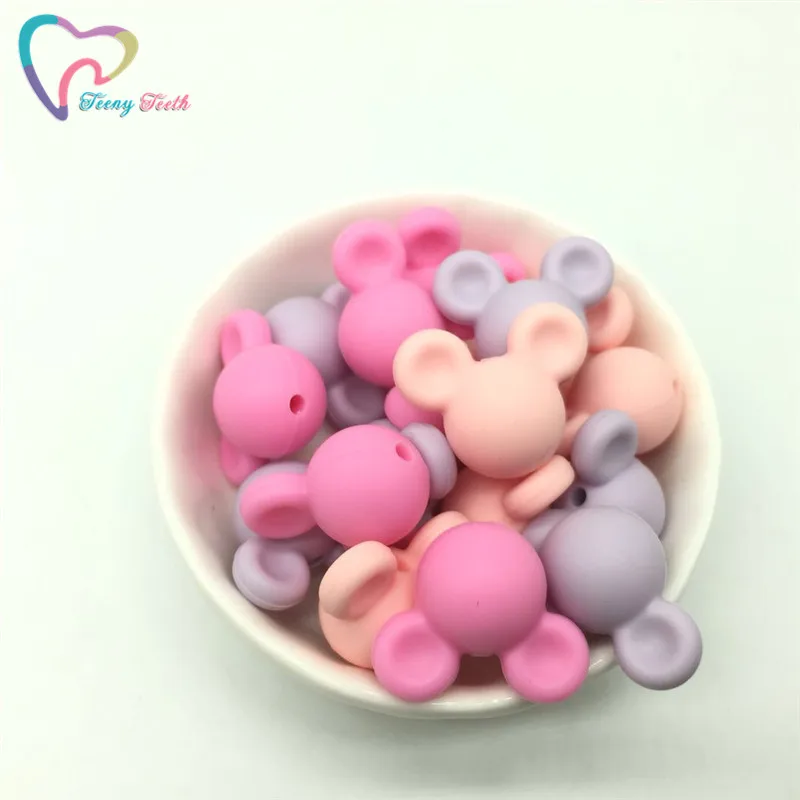 

Teeny Teeth 9 PCS Pink Lilac Combo Teething Nursing Sensory Bite Beads Chew DIY Silicone Mickey Minnie Mouse Shaped Loose Beads